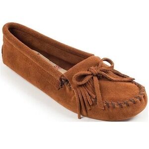 Minnetonka Kilty Softsole Suede Bow Detail Moccasins Brown 7.5 102